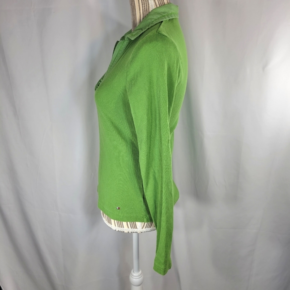 Vintage Tommy Hilfiger Green Ribbed Long Sleeve Collared Top Size Medium - Picture 4 of 7
